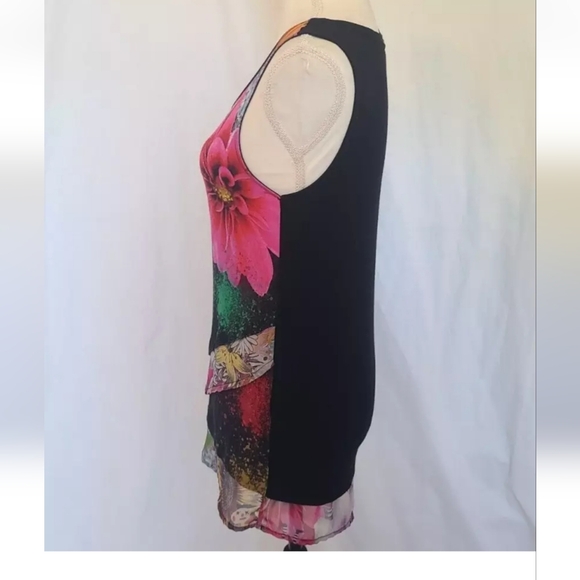 2 for $16 Desigual Black Floral Volantes Luka Sleeveless Tank Top XS - Picture 5 of 7